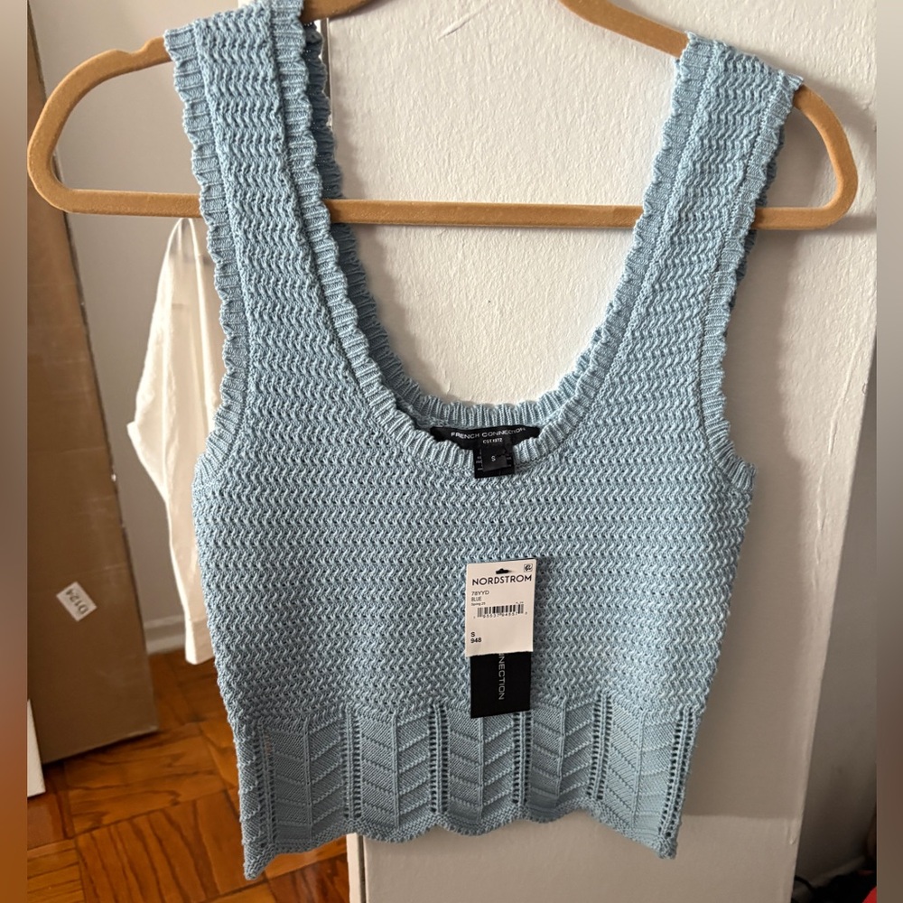 French Connection Pale Blue Knit Crop Tank
